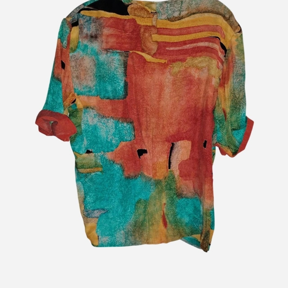 90s AKF New York Abstract Art To Wear Rayon Blouse Made in USA Medium - Picture 5 of 7